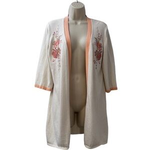 Jamie Gries Collection Floral Embroidered Open Front Cardigan, Size M